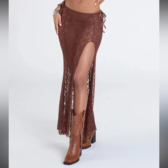 NWT Brown Lace Skirt Cover Up - Picture 5 of 6